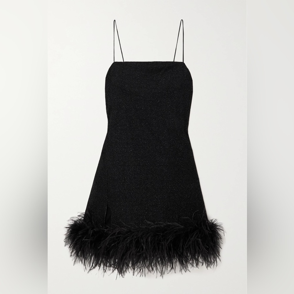 OSÉREE Lumière feather trimmed metallic stretch-knit mini dress | Small